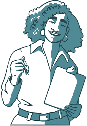 illustration of woman with clipboard representing homeownership
