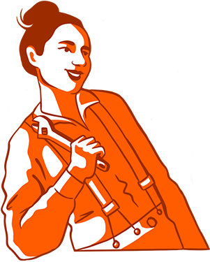illustration of woman with a wrench representing repair